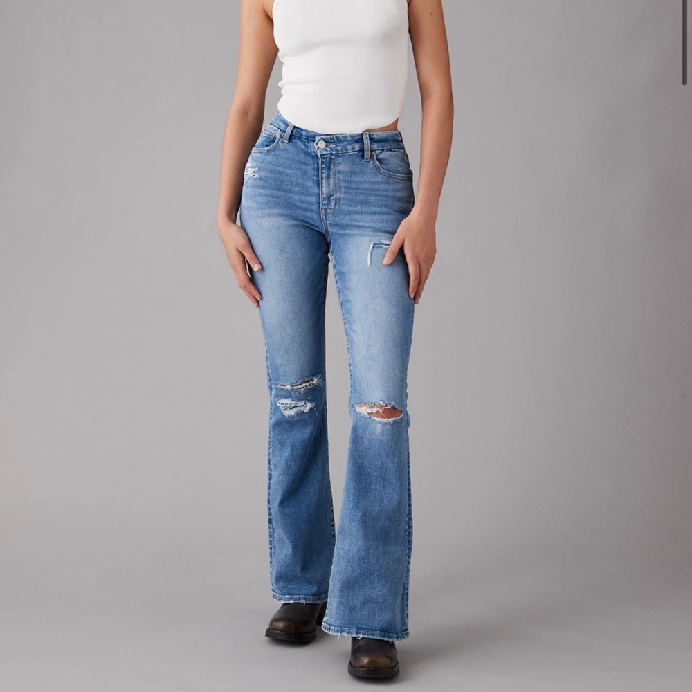 American Eagle Outfitters Next Level Curvy Ripped Super High-Waisted Flare Jean